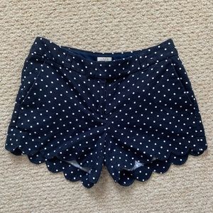 Navy and White Polka Dot Scalloped J Crew Shorts
